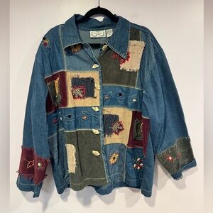 Sara Studio Women fall vintage‎ patchwork button up denim long sleeve